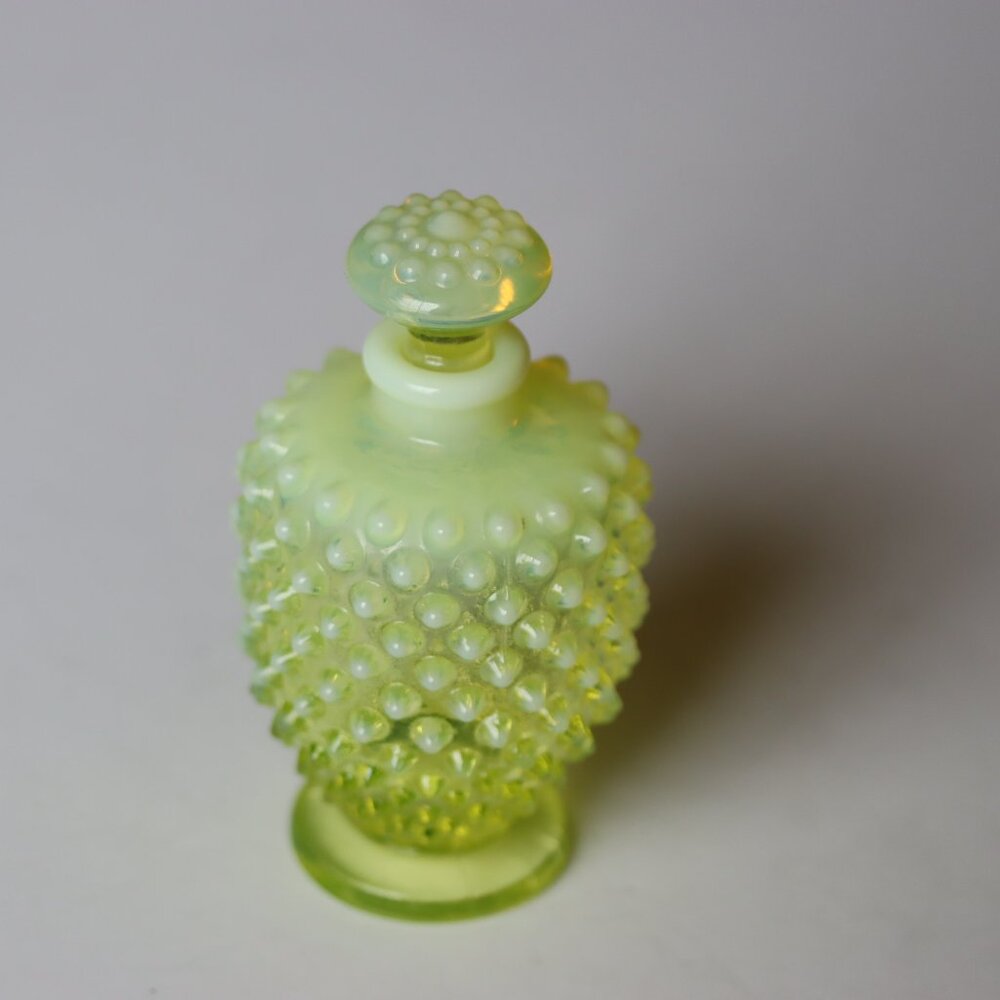 Vintage Perfume Bottle Hobnail Pattern Fenton Glass Yellow Opalescent